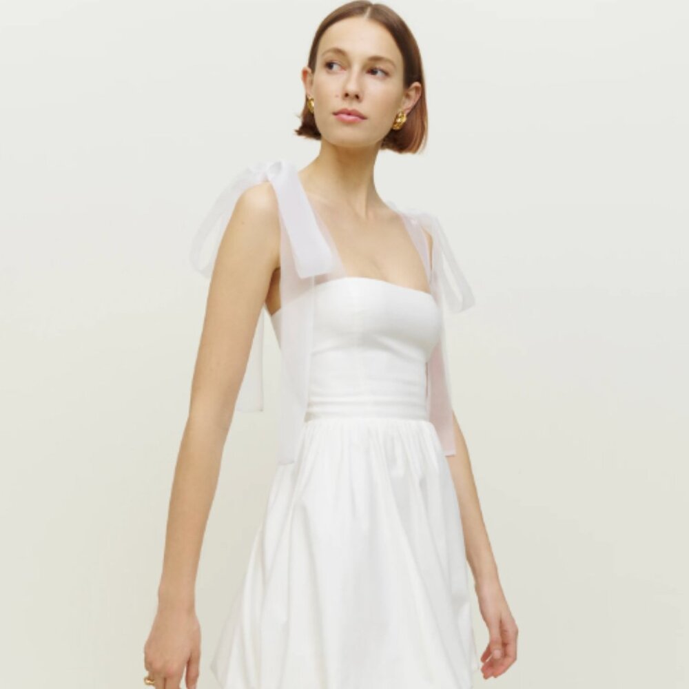 REFORMATION Enza Tie-Shoulder Minidress in White Size US 8